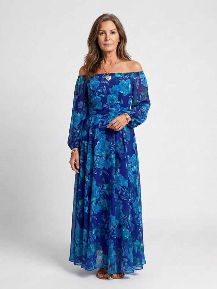 Judith | Robe Maxi Florale à Épaules Dégagées