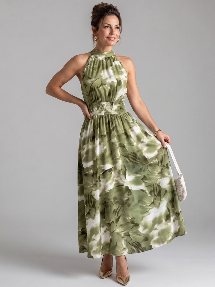 Robe mi-longue Olivia™ à taille froncée et imprimé abstrait