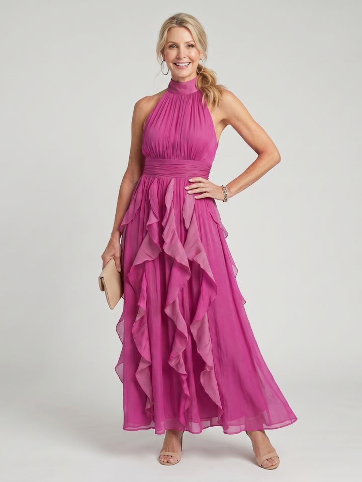 Orea | Robe Maxi à Col Montant avec Volants Froncés