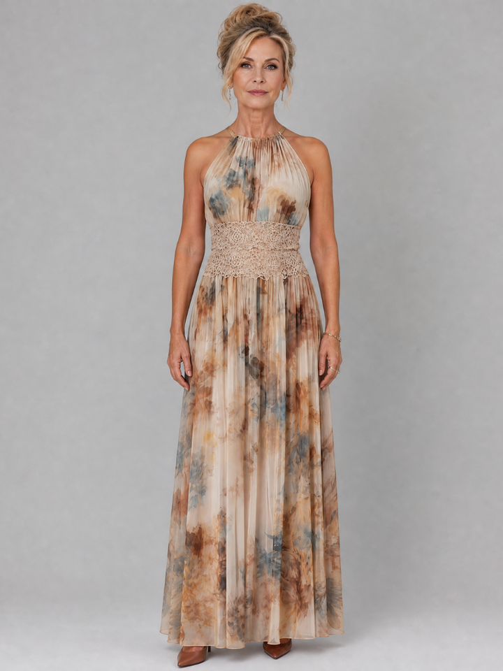 Robe longue Elavenue™ à col licou et taille en dentelle