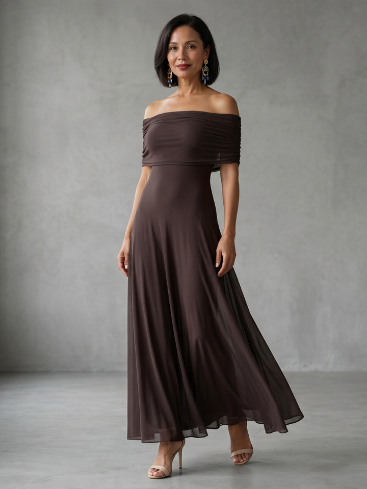 Nerissa | Robe Midi Drapée Off-Shoulder