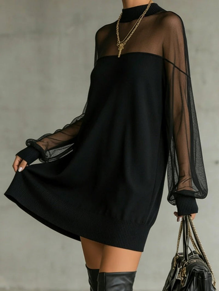 Amélie™ | Robe courte noire élégante à manches en résille - North & Co. Canada