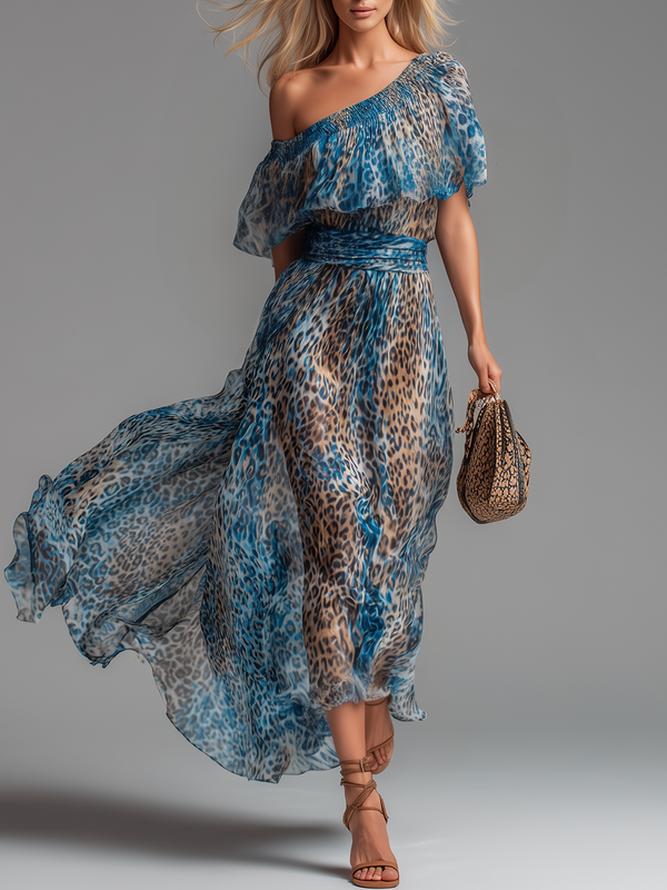 Selvaggia | Robe Maxi Off-Shoulder Imprimé Léopard
