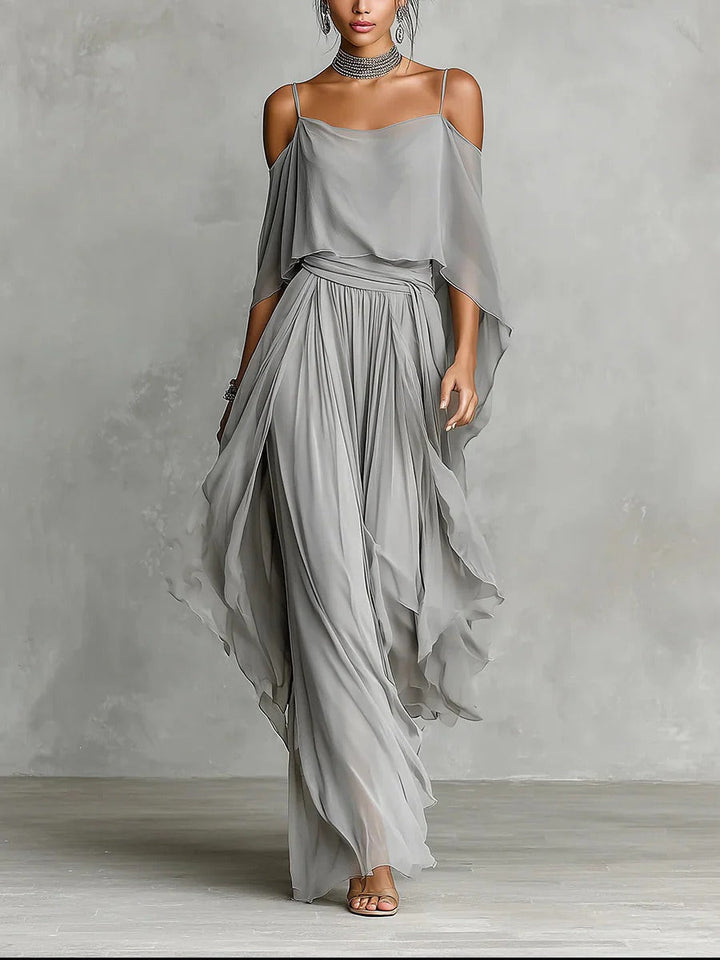 Isabela | Ensemble fluide gris avec haut à fines bretelles et pantalon léger