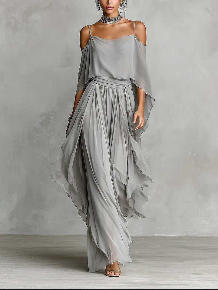 Isabella | Ensemble haut fluide gris et pantalon en mousseline • S1 - North & Co. Canada