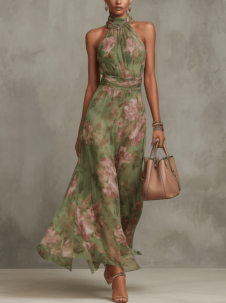 LIVIA | ROBE LONGUE FLEURIE ÉLÉGANTE À COL LICOU - North & Co. Canada