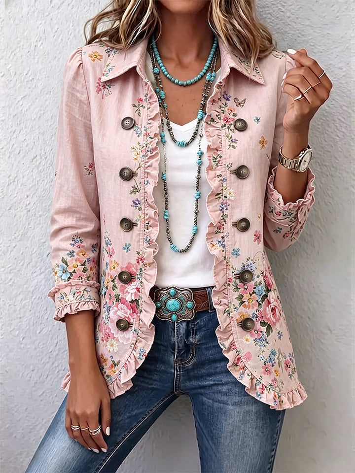 Bettany™ | Veste à Boutons avec Volants Floraux