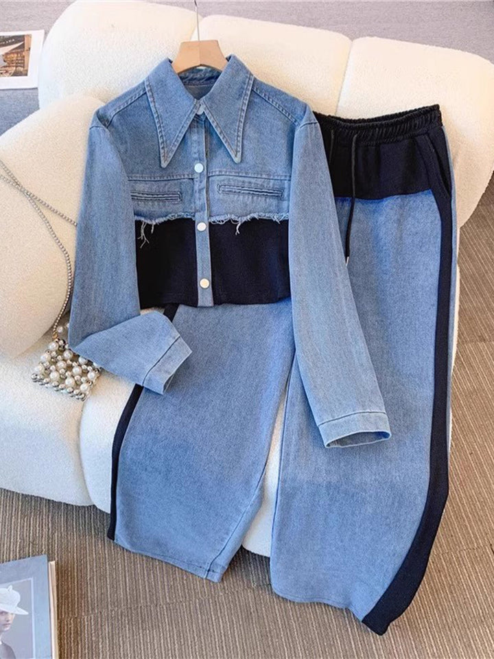 Holbrook™ | Ensemble Veste Croppée à Blocs de Couleurs & Pantalons à Jambes Larges