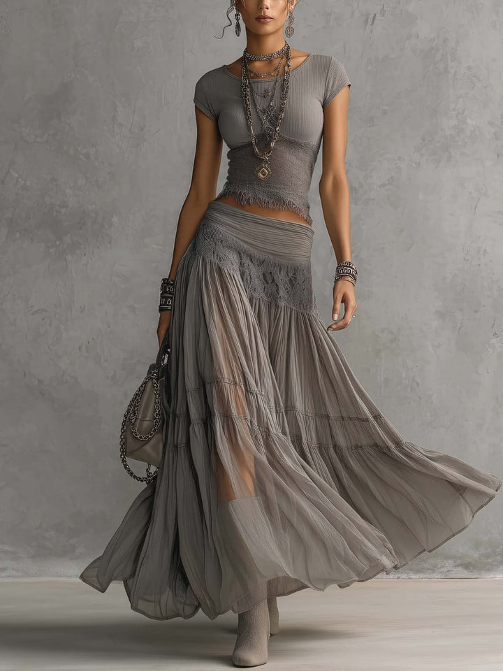 Rosalie | Ensemble Maxi Élégant en Dentelle Deux Pièces