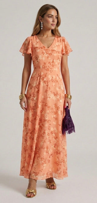Rosanne | Robe Maxi à Manches Flutter Florales