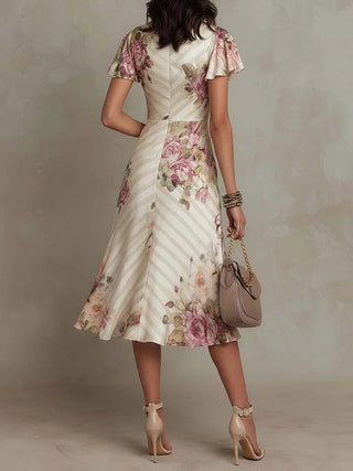 Alba | Élégant Robe Midi Florale Rétro