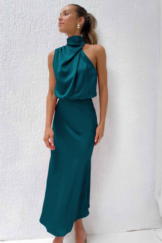Emilia | Robe Maxi Drapée à Col Halter