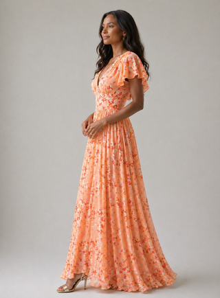Rosanne | Robe Maxi à Manches Flutter Florales