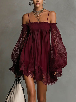 Noemi™ | Robe Mini en Chiffon de Dentelle Marine