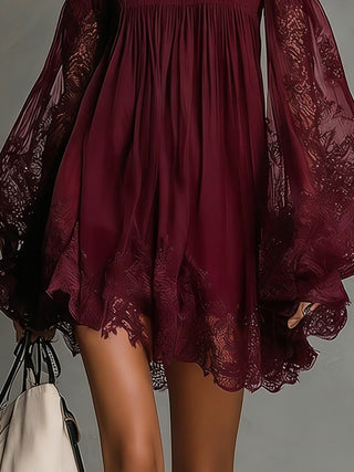 Noemi™ | Robe Mini en Chiffon de Dentelle Marine