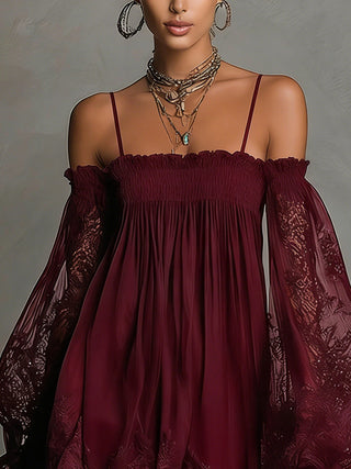 Noemi™ | Robe Mini en Chiffon de Dentelle Marine