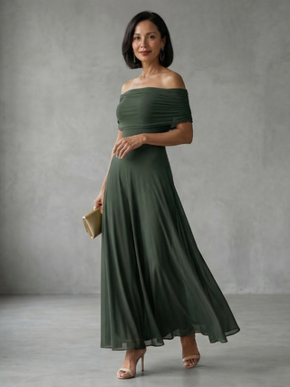 Nerissa | Robe Midi Drapée Off-Shoulder