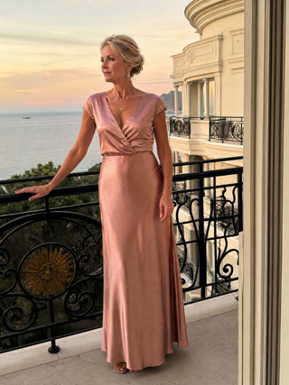Samouse™ Robe longue à bustier croisé et manches courtes montées