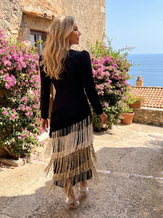 Marla | Robe Midi à Franges à Manches Longues