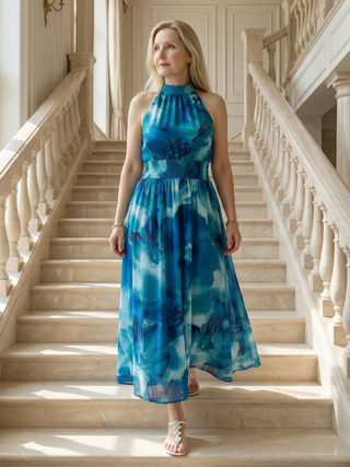 Robe mi-longue Sylin™ à col licou et fronces