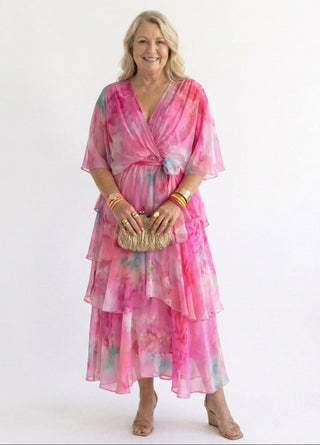 Kimberly | Robe Midi Aquarelle à Volants
