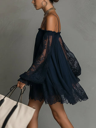 Noemi™ | Robe Mini en Chiffon de Dentelle Marine