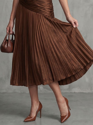 Margery | Robe Midi à Taille Plissée et Rayée