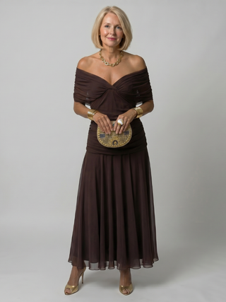 Calen | Robe Midi Décontractée à Épaules Dénudées