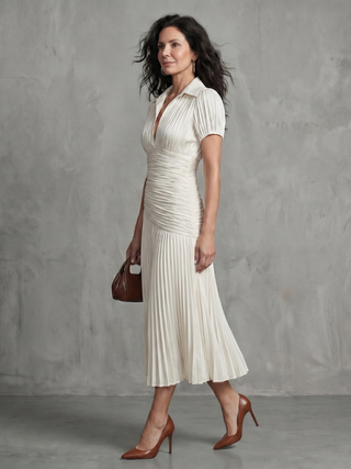 Constance | Robe Midi Rayée à Taille Plissée