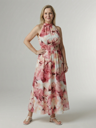 Faye | Robe Midi à Col Halter Froncée