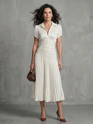 Constance | Robe Midi Rayée à Taille Plissée