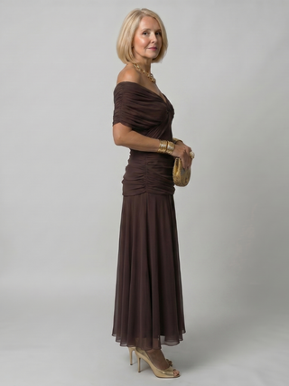Calen | Robe Midi Décontractée à Épaules Dénudées