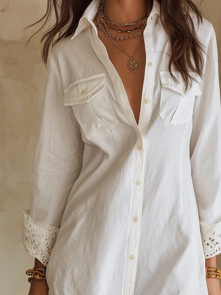 Robe Mini Blanche à Ourlet Brodé de Style Bohème