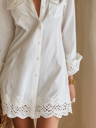 Robe Mini Blanche à Ourlet Brodé de Style Bohème