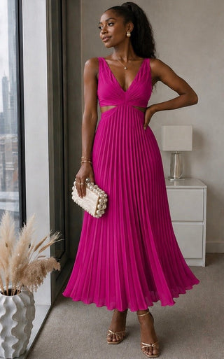 Celia | Robe Midi Plissée Découpée