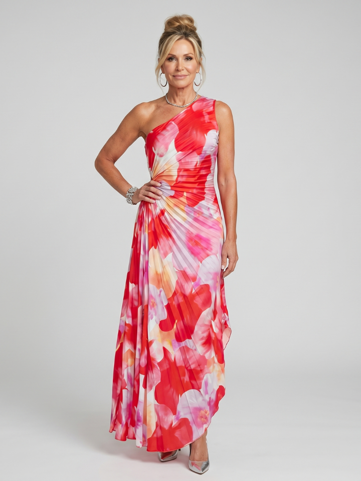 Taya™ Robe mi-longue à une épaule et corsage plissé
