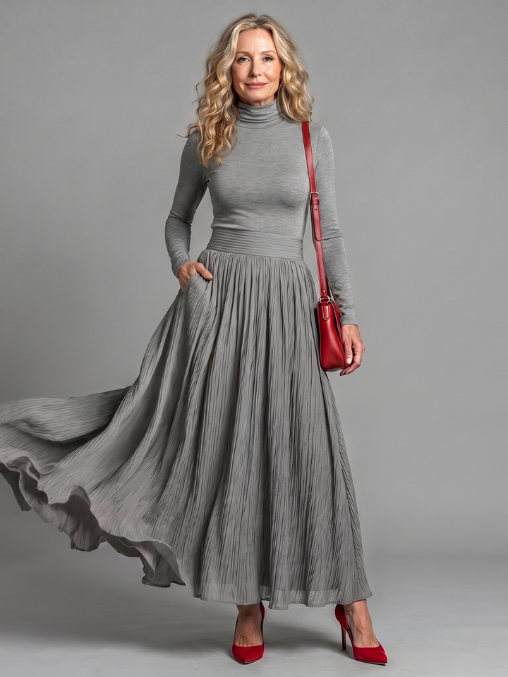 Diane | Robe Midi à Manches Longues et Col Roulé