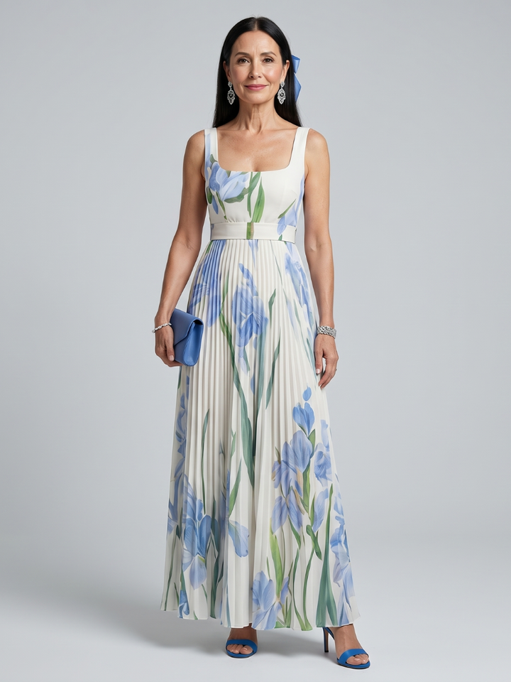 Ophelia™ Robe mi-longue sans manches à encolure carrée et imprimé floral