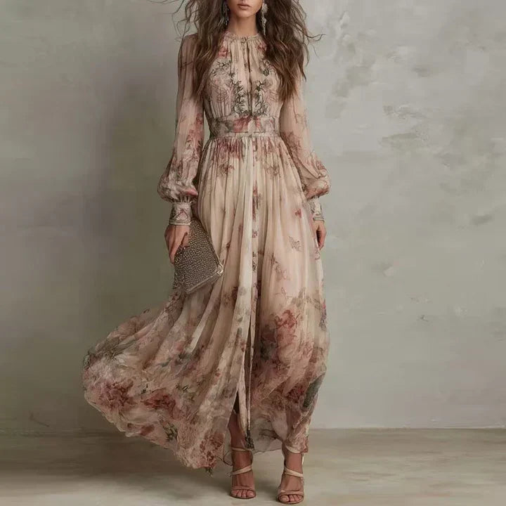 Amelia | Robe Maxi Fleurie Vintage Taille Haute