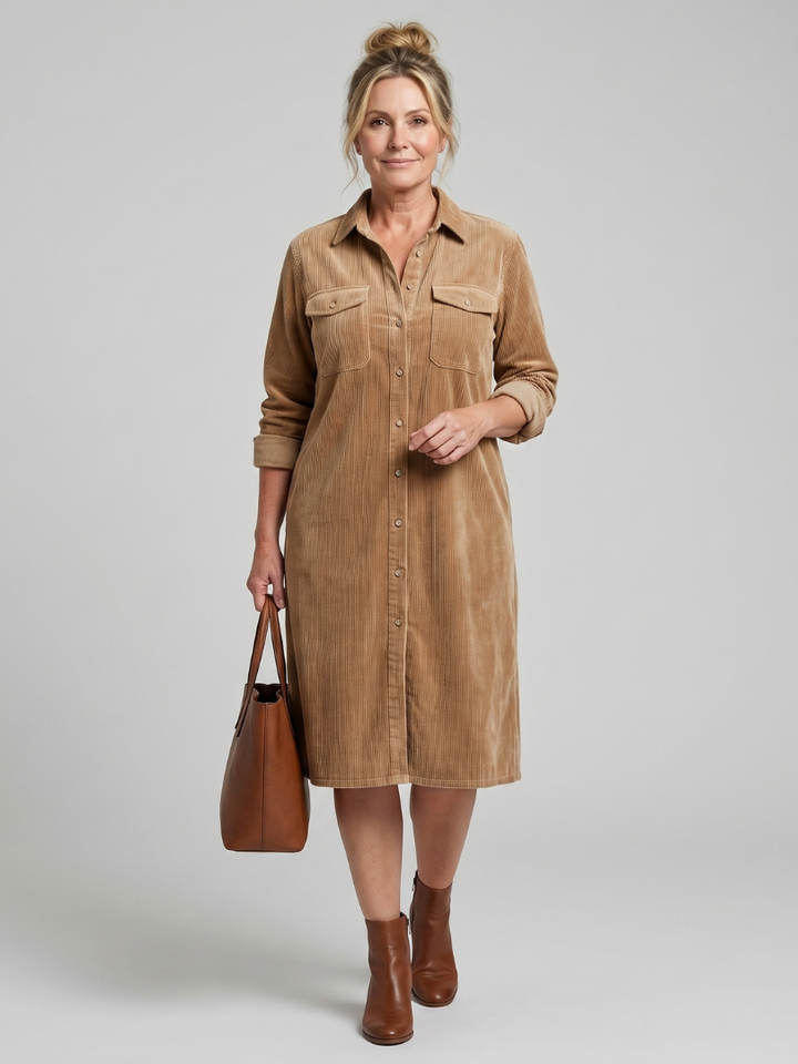 Darcy | Robe Midi à Poche Patch et Boutonnage Avant