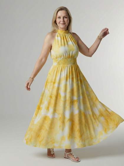 Faye | Robe Midi à Col Halter Froncée