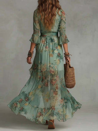 Aurora | Robe Maxi Florale avec Ourlet Asymétrique Romantique