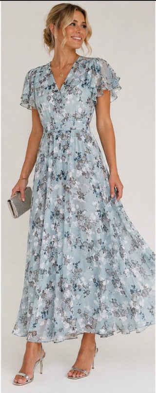Rosanne | Robe Maxi à Manches Flutter Florales