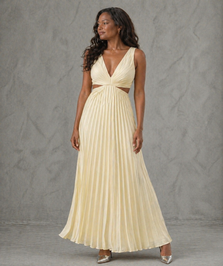 Celia | Robe Midi Plissée Découpée