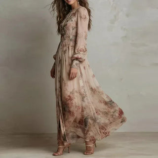 Amelia | Robe Maxi Fleurie Vintage Taille Haute