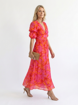 Roselle | Robe Midi à Manches Bouffantes Florales