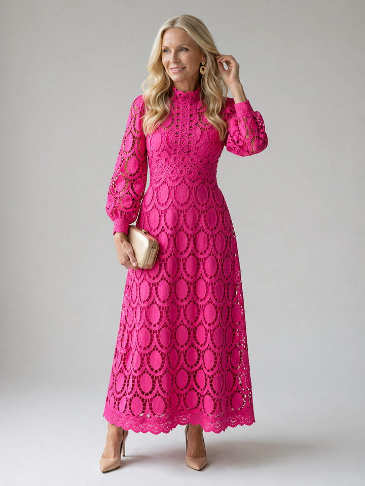 Camille | Robe Midi en Dentelle à Bords Festonnés
