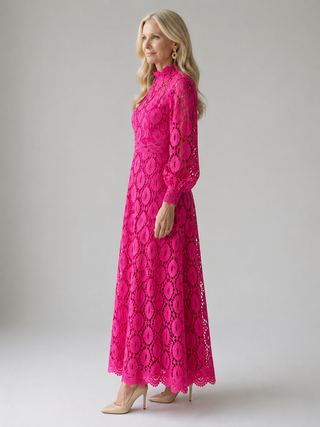 Camille | Robe Midi en Dentelle à Bords Festonnés