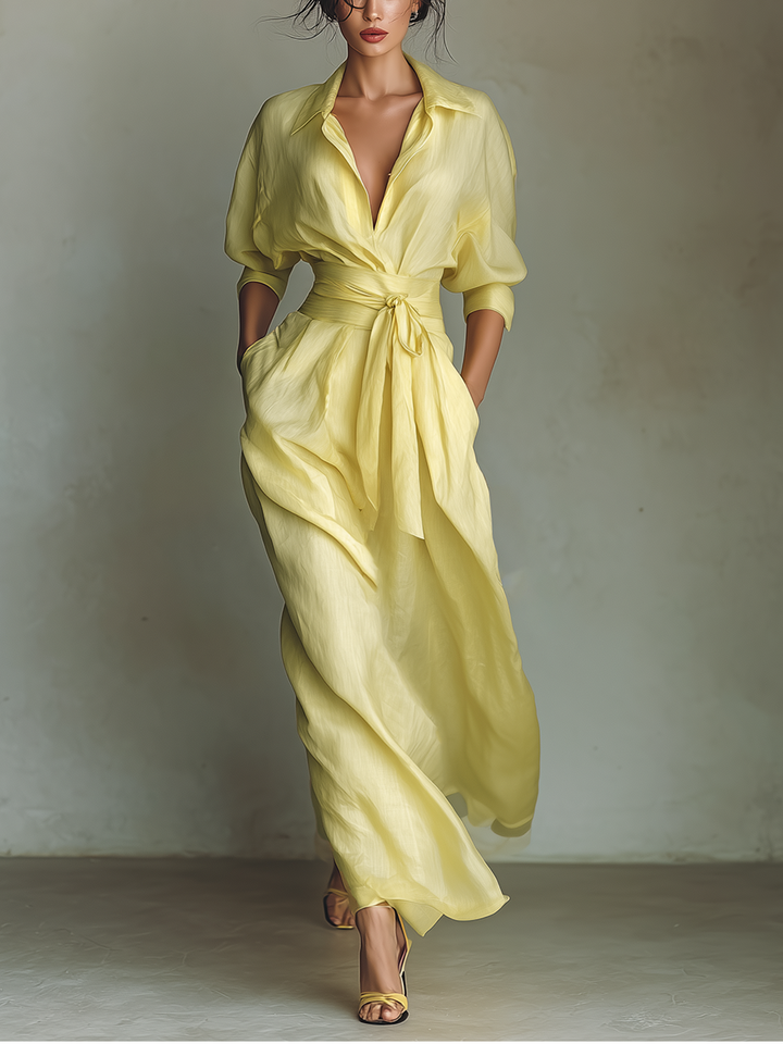 ANISHA™ - ROBE-CHEMISE LONGUE D'ÉTÉ EN LIN