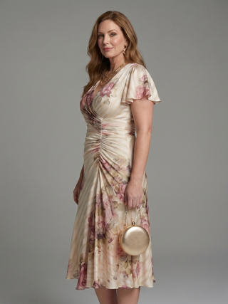 Helene | Robe Midi Croisée à Manches Volantes